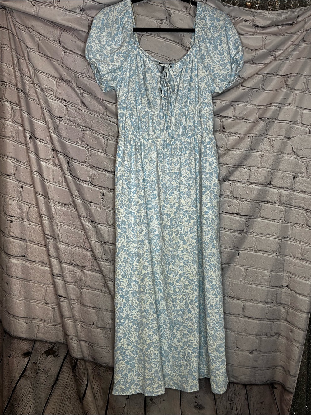 Cottagecore Milkmaid Coquette Prairie Peasant Puff Sleeve Floral Midi Dress Sz S